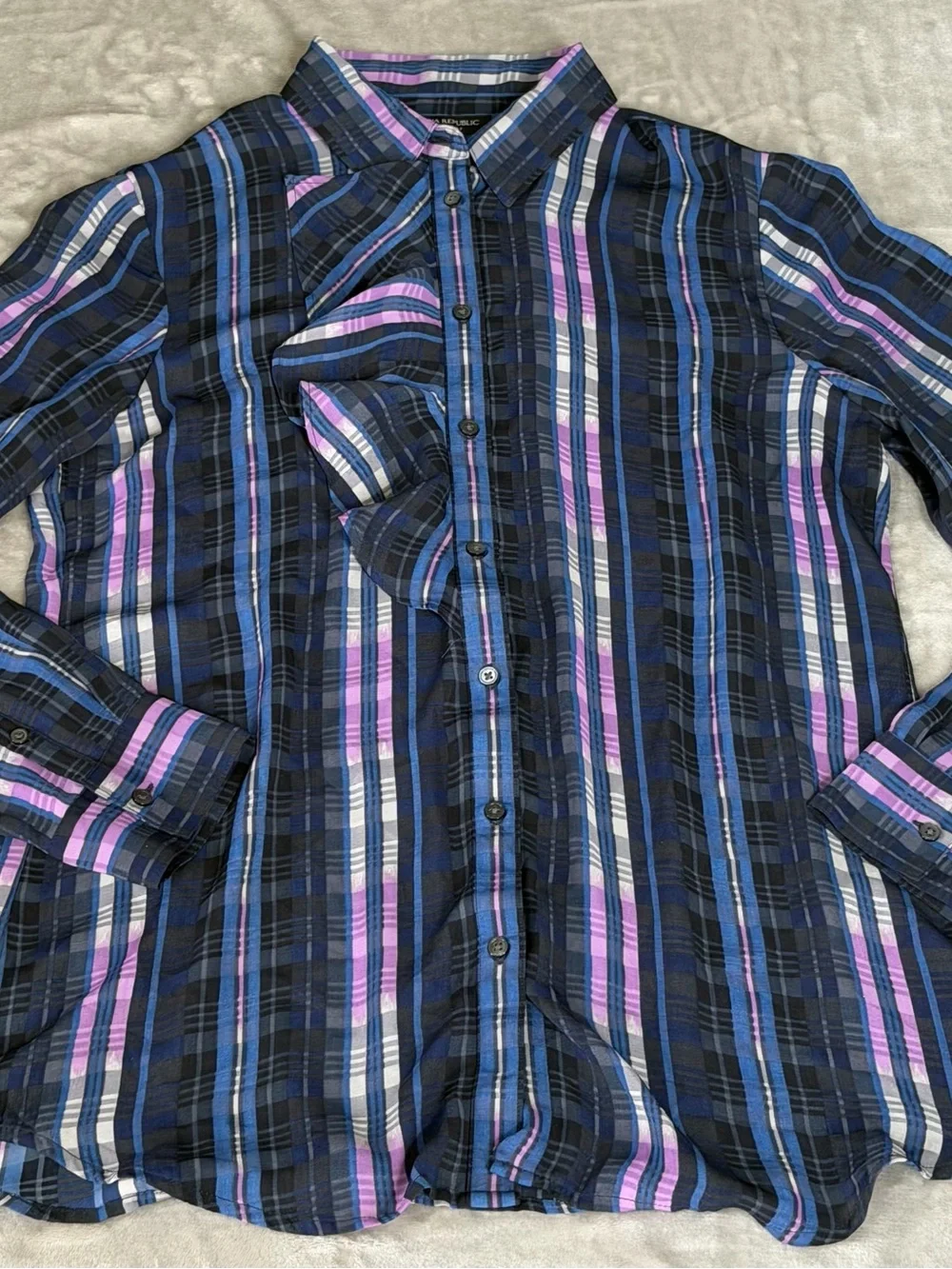 Banana Republic Dillon Shirt Womens Medium Plaid Ruffled Long Sleeve Peasant NEW